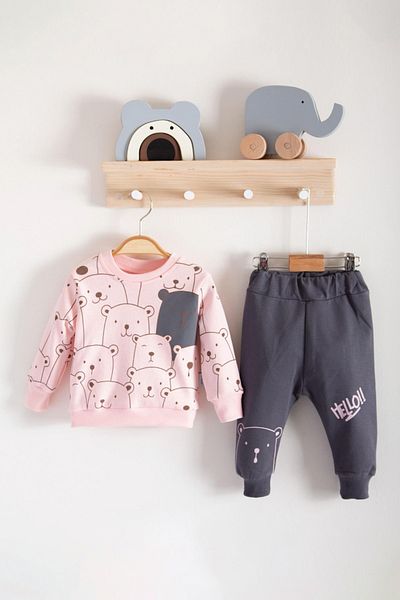 TRENDİMİZBİR Hello Bears Printed Baby Girl Unisex 2 Rope Set