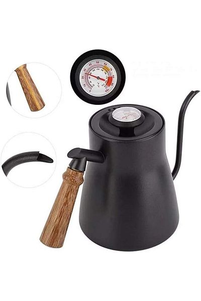 COOYA V60 Drip Coffee Maker Set,With Travel Case,Wooden Handle Kettle,Scale with Timer,Black,850ml