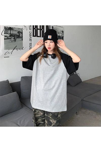 Köstebek Μαύρο μανίκι Raglan Grey Melange Basic Unisex T-shirt