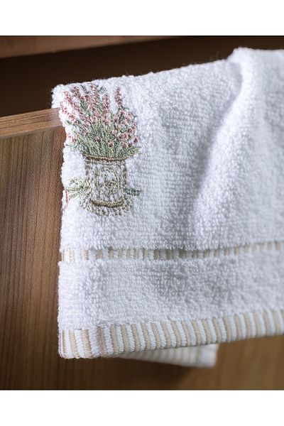 Madame Coco Curtıce Embroidered 100% Cotton 2-Piece Hand Towel - White - 30X45 cm