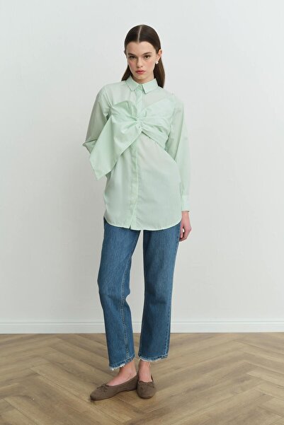 Hooopstore Mint Green Shirt with Bow Detail