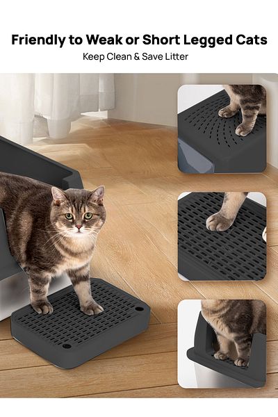 KidLe Large Cat Litter Box with Lid Metal Litter Pan Tray with High Wall Sides