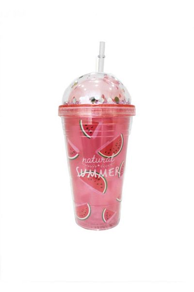 Miniso Plastic water bottle with lid and bottle decorated with fruit drawings - 480 ml
