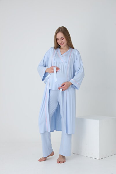 Miss Dünya Lissa Sabahlıklı Şerit Detaylı Hamile ve Lohusa Pijama Takımı