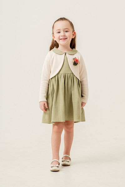 Eray Kids Tricotaj Bolero Rochie fără mâneci pentru fetiță, cu guler de muselină, cu detalii de flori