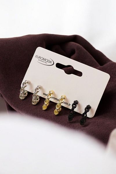 EUROMODA Set of 3 Hoop Earrings in Gold, Silver and Black Colors
