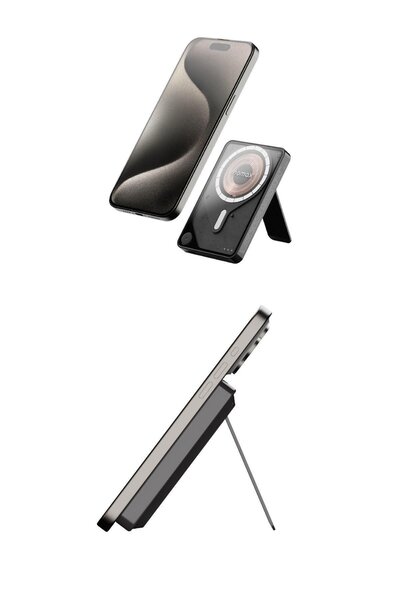 Momax 1-Power X Pro+ Magnetic Wireless Battery Pack (10000mAh) with Stand and Built-in USB-C Cable (Black)