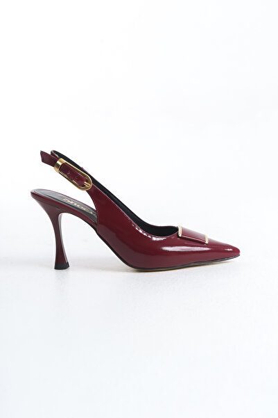 Redoxy Women's Special Design Ankle Strap Metal Buckle Claret Red Patent Leather Stiletto