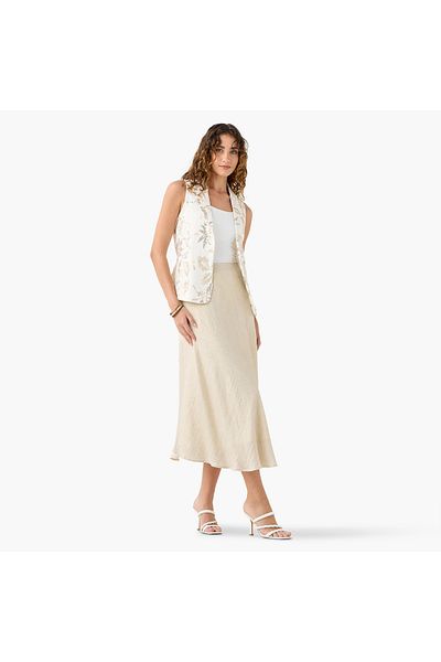 Iconic Iconic Textured A-Line Midi Skirt with Zip Closure