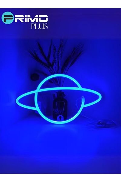 Primo Plus Neon LED Planet Sign Shaped Light Blue
