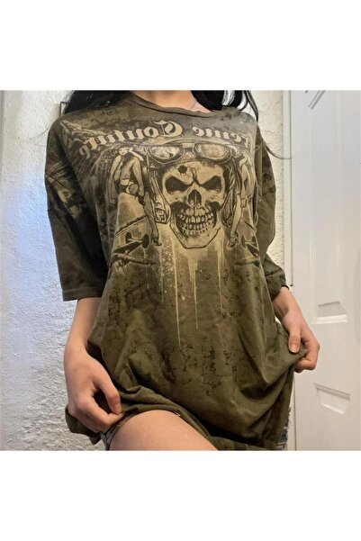 Köstebek Tricou unisex Flyboy Skull Cyber Grunge - Verde kaki