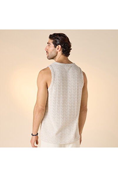 Iconic Textured Sleeveless T-shirt With Round Neck