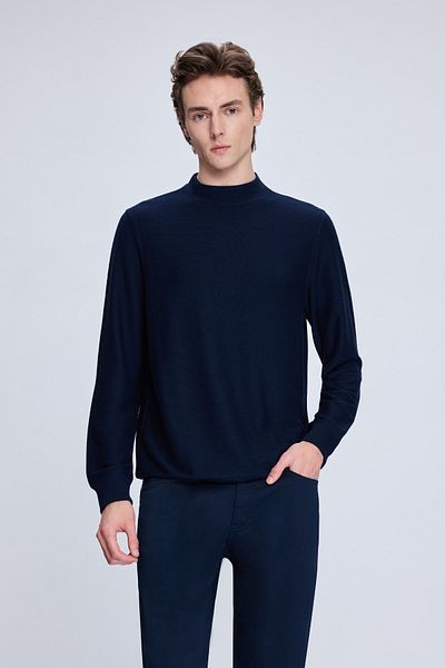 Hatemoğlu Φούτερ Navy Blue Regular Fit Jacquard Half Turtleneck