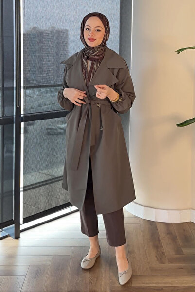 Oven Kol Kemerli Trençkot - Haki