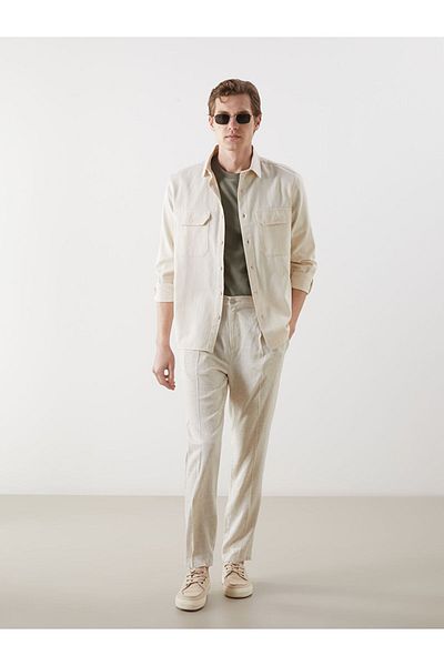 LC Waikiki Ανδρικό πλισέ παντελόνι Chino LCWAIKIKI Basic Standard Mold Linen Blend
