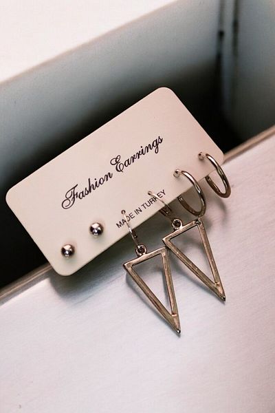EUROMODA Triangular Design Ball and Hoop Earrings Set of 3