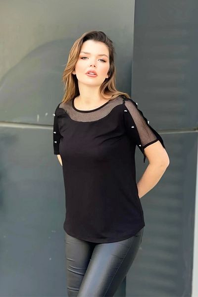 aytemas Shoulder Mesh Button Detailed Blouse
