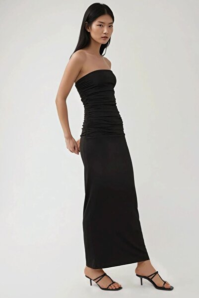 Hiccup Straplez Yanları Drapeli Bodycon Maxi Elbise