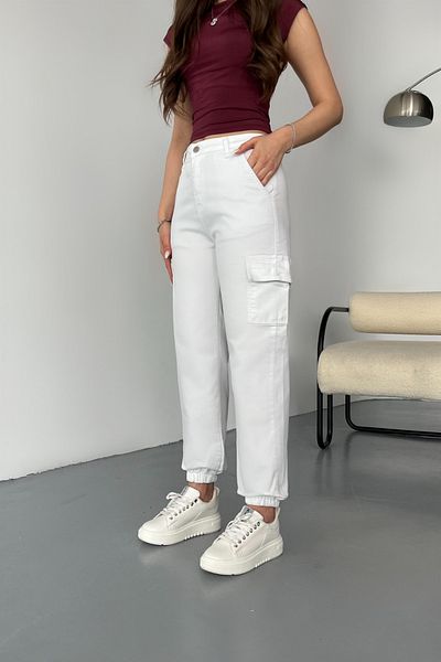 BİKELİFE White Cargo Pocket Gabardine Fabric Trousers