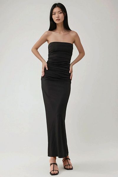 Hiccup Στράπλες Bodycon Maxi Φόρεμα με Draped Πλαϊνά