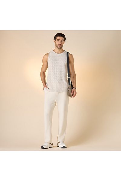 Iconic Textured Sleeveless T-shirt with Round Neck