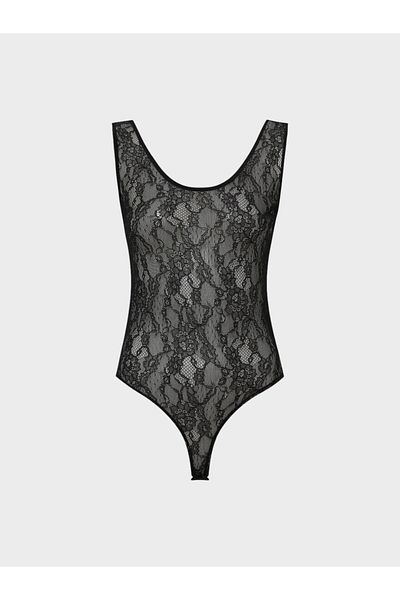 RİVUS Lace Crew Neck Body - Black