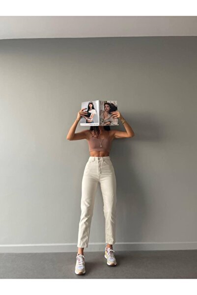 PONZAPLUS Τζιν μαμά με ψηλόμεσο χρώμα εκρού