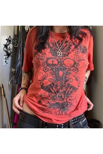 Köstebek Red Vintage Fox Rider Cyber Grunge Unisex T-Shirt