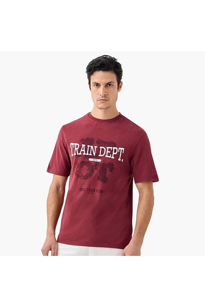 Adot Typographic Print Crew Neck T-shirt with Short Sleeves