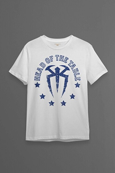 Kendim Seçtim تي شيرت رجالي برأس الطاولة رومان رينز سبورت جيم أبيض مطبوع تي شيرت