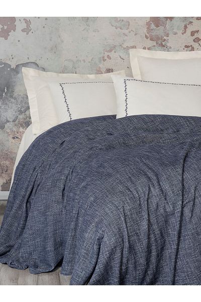 Cotton Box Embrova Chenille Διπλό Κάλυμμα Κρεβατιού/Σετ Πικέ Loom Navy Blue
