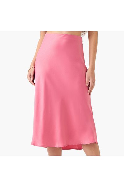Iconic A-Line Satin Midi Skirt with Zip Closure