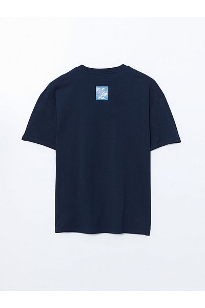 LC Waikiki Navy Blue Crew Neck Short Sleeve Printed Combed Cotton Men's T-Shirt