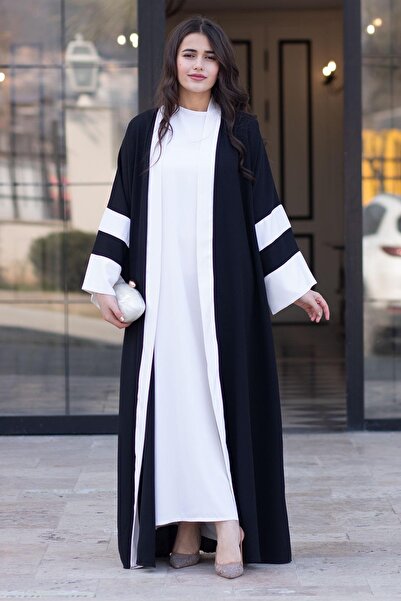 MELEK ARAZ Dubai Abaya Takım - Siyah & Beyaz
