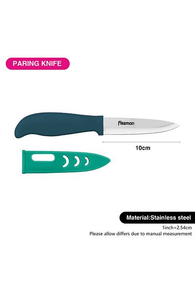 Fissman Ceramic Paring Knife 4" with Sheath, White Blade Peeling Knife Ultra-Sharp, Mint