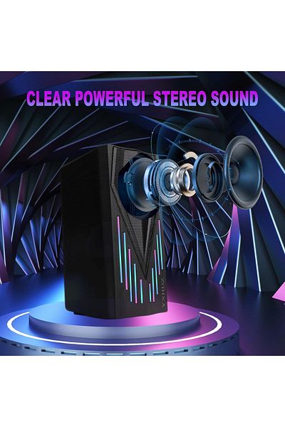 COOYA PC Speakers, Colorful Lighting, USB Powered, 3.5mm Aux Input, Enhanced Stereo Sound, Headphone Jack