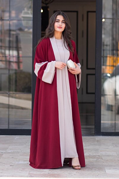 MELEK ARAZ Set Dubai Abaya - Burgundy & Stone