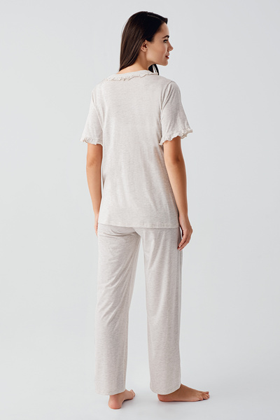 Artış Short Sleeve Buttoned Stretchy Cotton Fabric Maternity Sleepwear Suit