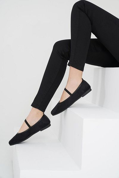Beyond Women's Black Suede Casual Elastic Low Heeled Comfortable Ballerinas Byndmrj01