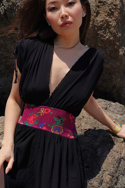 Su Koleksiyon Helen Dress Waist Writing Detailed Şile Cloth Dress / Black