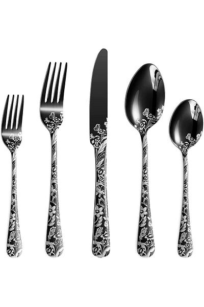COOYA Butterfly Cutlery Set, 20 pcs, Stainless Steel, Dishwasher Safe, Durable for Home Kitchen(silver)