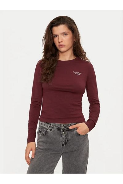 Tommy Hilfiger Dámské vínové tričko Tommy Jeans Deep Rouge