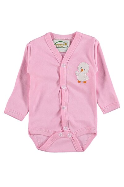 bebegen Civciv Nakışlı Kendinden Eldivenli Uzun Kollu Çıtçıtlı Pembe Zıbın