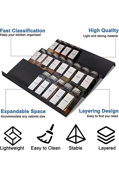 COOYA Expandable Spice Drawer Rack Organizer Insert for Cabinet Multi Tier Adjustable Spice Storage Shelf
