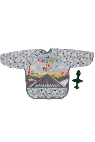 bebegen لعبة طائرة منقوشة باللون الأخضر للجنسين مع ملعقة وطلاء هدية ومريلة أطفال