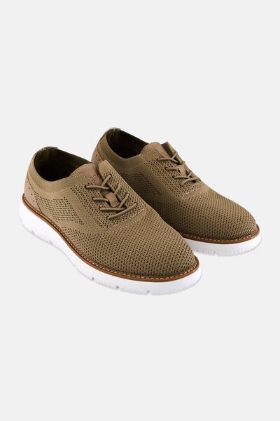 Algspar Men Brand Logo Lace Up Casual Shoes, Dark Khaki