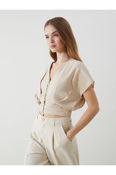 LC Waikiki Γυναικεία μπλούζα LCW Vision V-Neck Crop