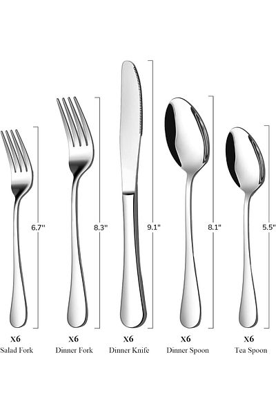 COOYA Cutlery Set 30Pcs for 6 People, Mirror Polished Knives, Forks, Spoons for Home, Kitchen, Restaurant