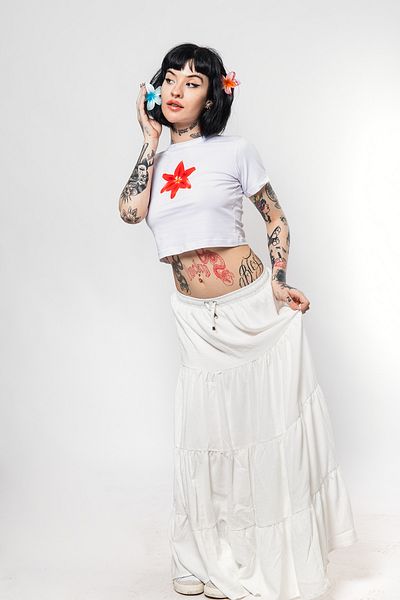 Sekizbiraltı Λευκό φλοράλ εμπριμέ Crop Top