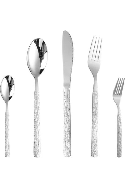 COOYA 20PCS Stainless Steel Silverware Set for 4, Stone Pattern, Mirror Polished